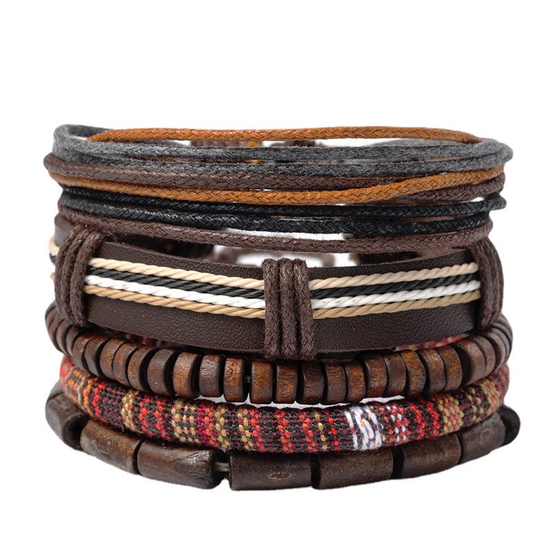 Buddha Stones Wrap Hemp Cords Wood Beads Leather Bracelet - image 0