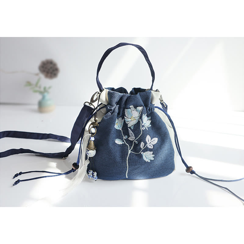 Buddha Stones Handmade Embroidered Flowers Canvas Tote Shoulder Bag Handbag - image 22
