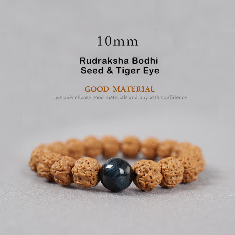 Buddha Stones Tibet Rudraksha Bodhi Seed Dzi Bead Amber Turquoise Wealth Bracelet - 10mm - Rudraksha Bodhi Seed & Tiger Eye - image 15
