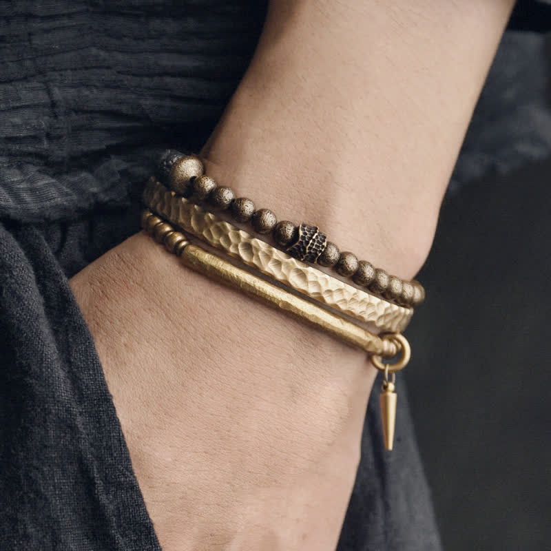 Buddha Stones Lava Rock Stone Copper Balance Cuff Bracelet Bangle - image 2