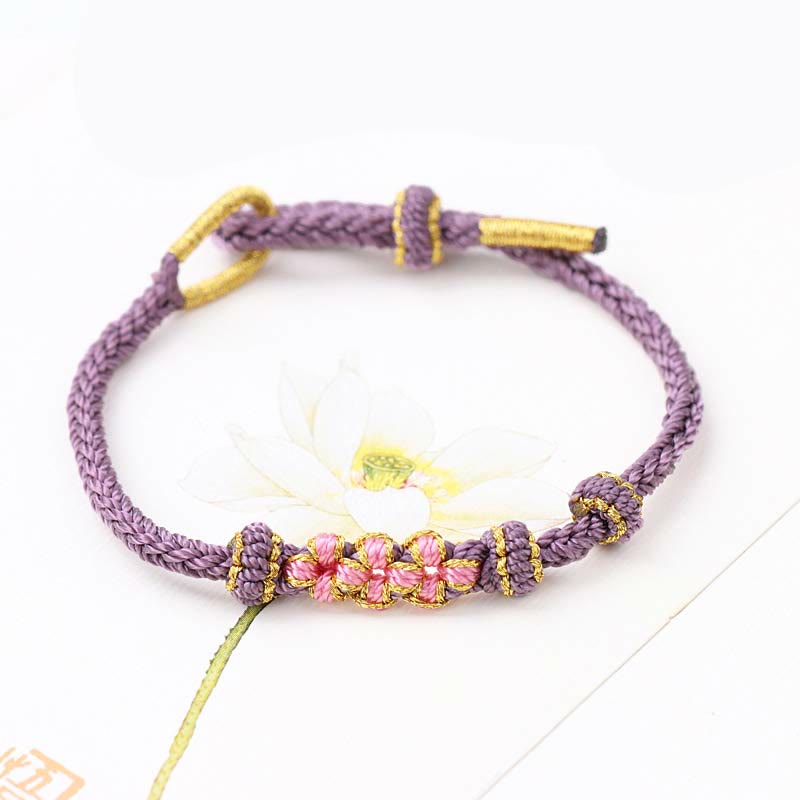 Buddha Stones Handmade Three Peach Blossoms Luck Eight Strands Braided String Bracelet - Violet(Wrist Circumference 14-19cm) - image 7