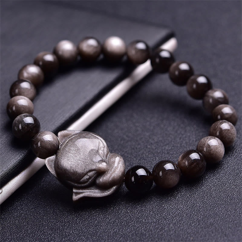 Buddha Stones Natural Silver Sheen Obsidian Fox Protection Bracelet - 10mm - image 0