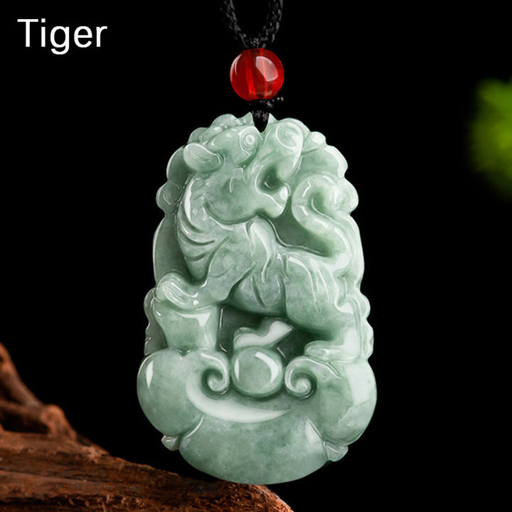 Buddha Stones Natural Green Jade 12 Chinese Zodiac Luck Prosperity Necklace Pendant - Tiger - image 12