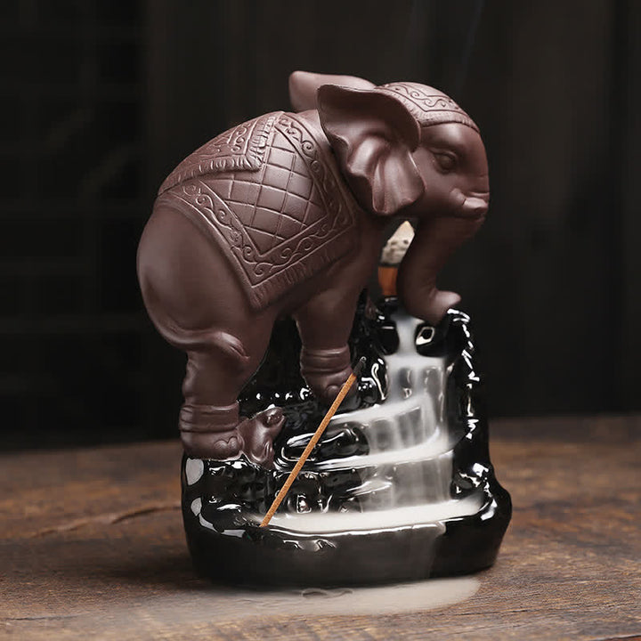 Tibetan Elephant Purple Clay Backflow Smoke Fountain Peace Healing Incense Burner Decoration - image 16