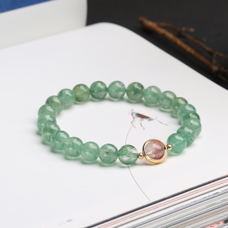 Buddha Stones Natural Green Strawberry Quartz Soothing Beaded Bracelet - Green Strawberry Quartz(Soothing♥Calm) - image 0