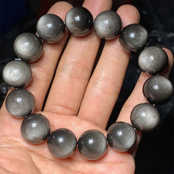 Buddha Stones Natural Silver Sheen Obsidian Soothing Protection Bracelet - 16mm - image 10