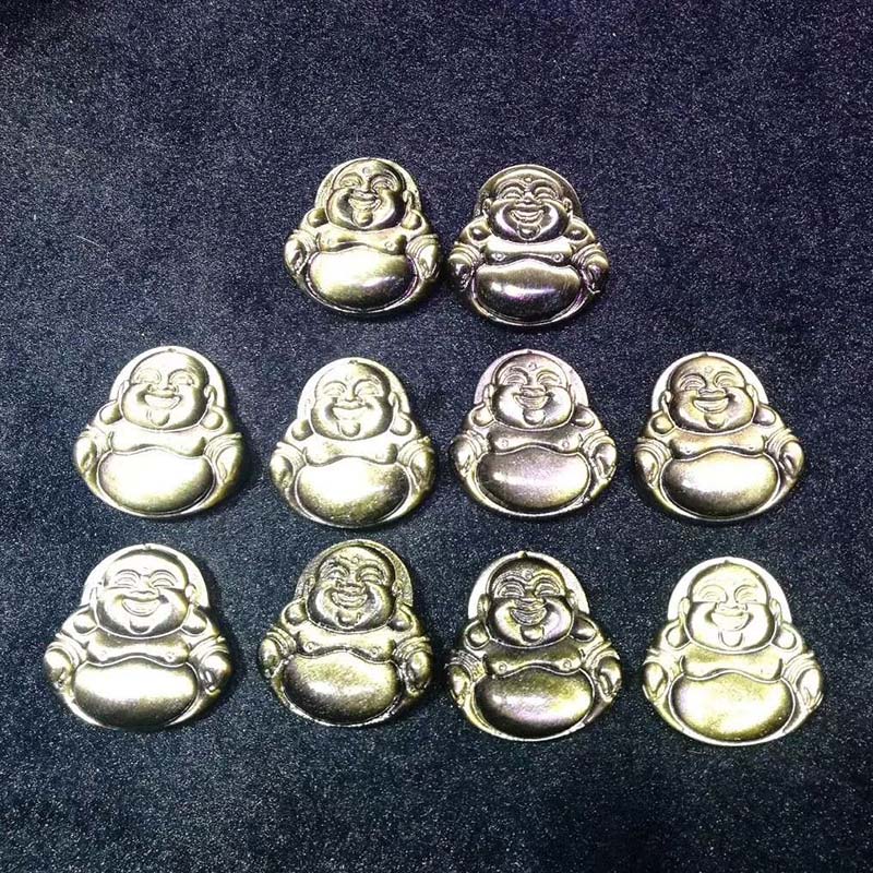 Buddha Stones Laughing Buddha Gold Sheen Obsidian Wealth Necklace Pendant - image 5