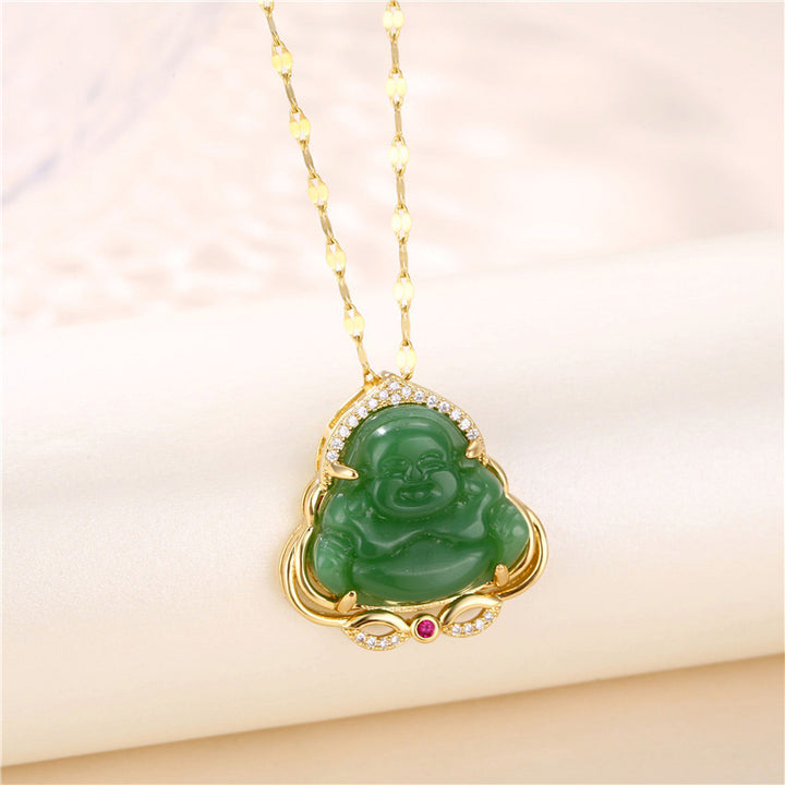 Buddha Stones Natural Laughing Buddha Peace Necklace - image 0