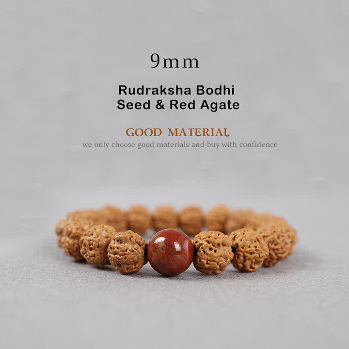Buddha Stones Tibet Rudraksha Bodhi Seed Dzi Bead Amber Turquoise Wealth Bracelet - 9mm - Rudraksha Bodhi Seed & Red Agate - image 8