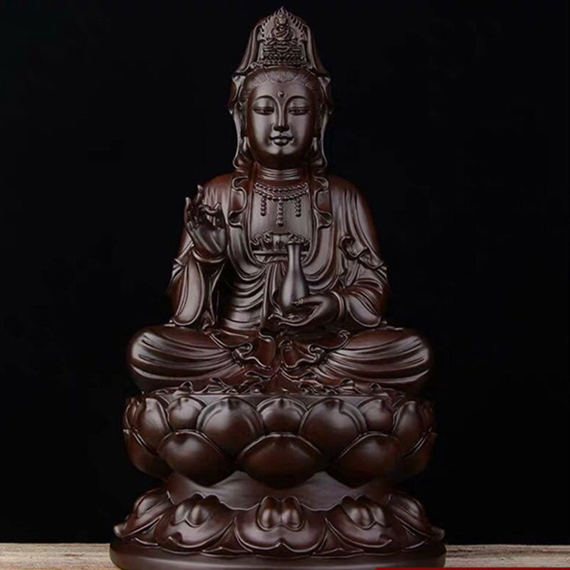 Buddha Stones Avalokitesvara Ebony Lotus Harmony Blessing Home Decoration - Ebony - image 0
