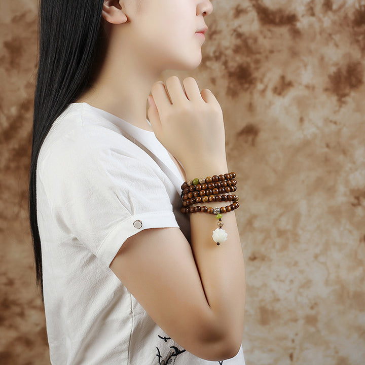 Buddha Stones Tibetan Rosewood Lotus Mala Protection Calm Necklace Bracelet - image 4