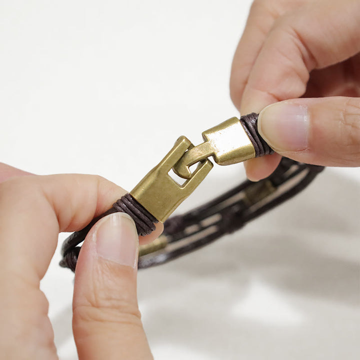 Buddha Stones Vintage Leather Wrist Band Brown Rope Layered Bracelet Bangle - image 7