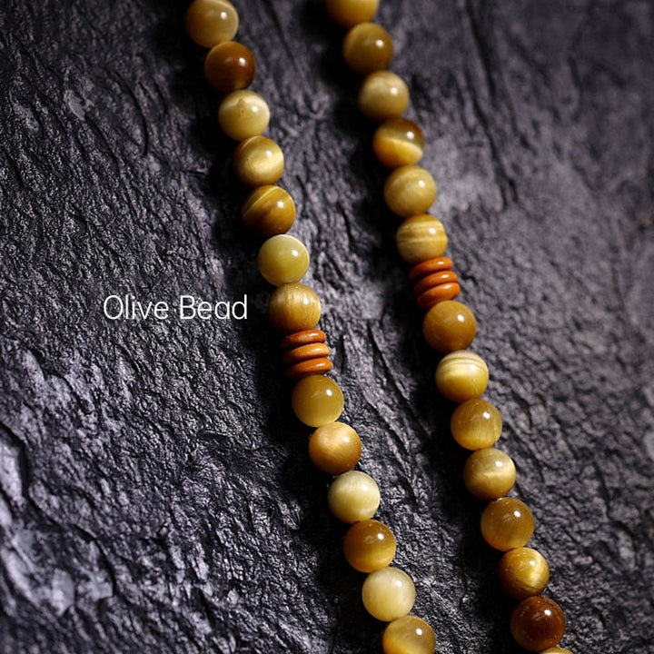 Buddha Stones 108 Mala Beads Natural Tiger Eye Copper Dorje Protection Tassel Bracelet - image 15