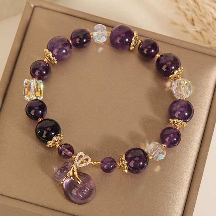 Buddha Stones Natural Amethyst Crystal Money Bag Charm Positive Bracelet - image 1