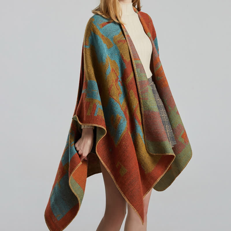 Buddha Stones Tibetan Orange Shawl Warm Cloak Scarf - image 8