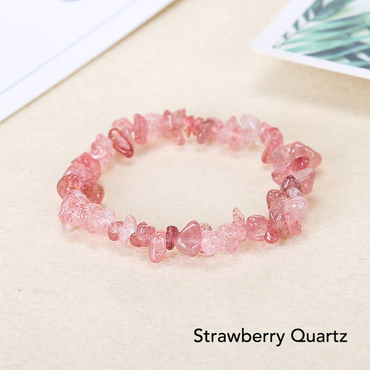 Natural Irregular Shape Crystal Stone Warmth Soothing Bracelet - Strawberry Quartz - image 7