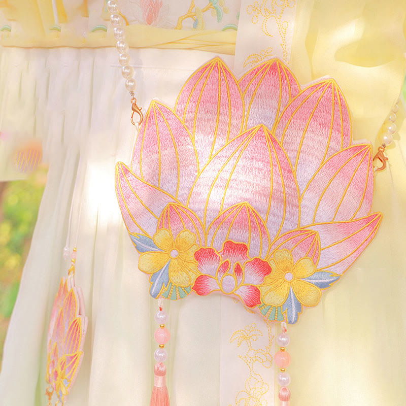 Buddha Stones Luck Embroidery Lotus Koi Fish Rabbit Flower Hanfu Bag Crossbody Bag Shoulder Bag - Lotus Flower - image 28