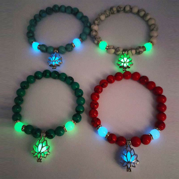 Buddha Stones Tibetan Turquoise Glowstone Luminous Bead Lotus Protection Bracelet - image 34