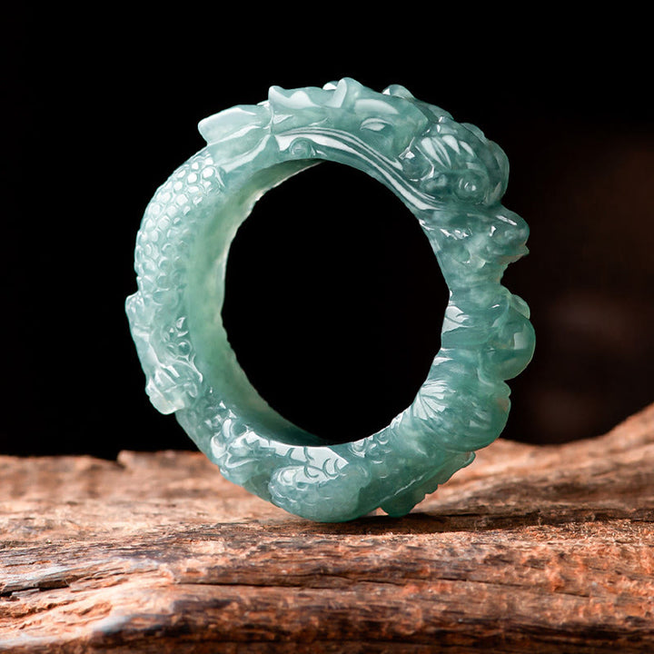 Buddha Stones Natural Jade Dragon Success Ring - image 8