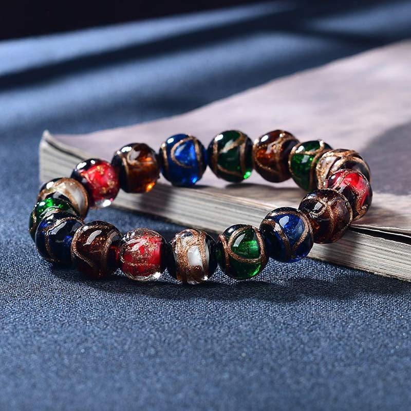Buddha Stones Colorful Liuli Glass Bead Luck Bracelet - 14mm - image 0