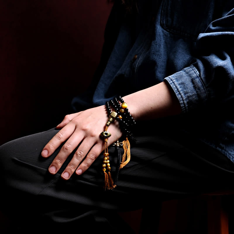 Buddha Stones Tibetan 108 Mala Beads Black Onyx Tiger Eye Beads Nine Palaces Bagua Protection Bracelet - image 14