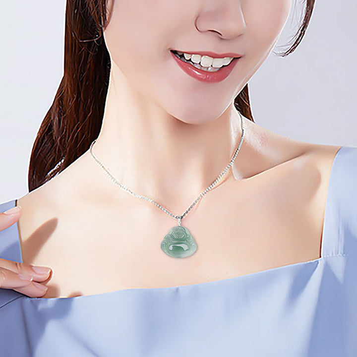 Buddha Stones Laughing Buddha Jade Protection Calm Titanium Steel Chain Necklace Pendant - image 7