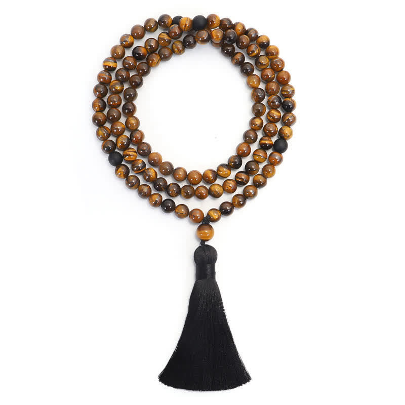Buddha Stones 108 Beads Mala Tiger Eye Protection Tassel Bracelet - Necklace - image 6