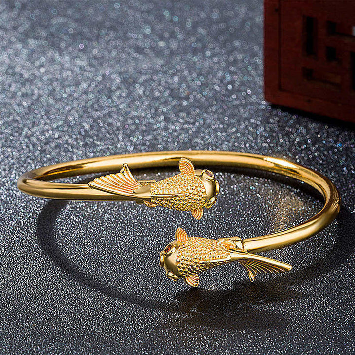 Buddha Stones Double Koi Fish Copper Prosperity Wealth Bracelet - image 2