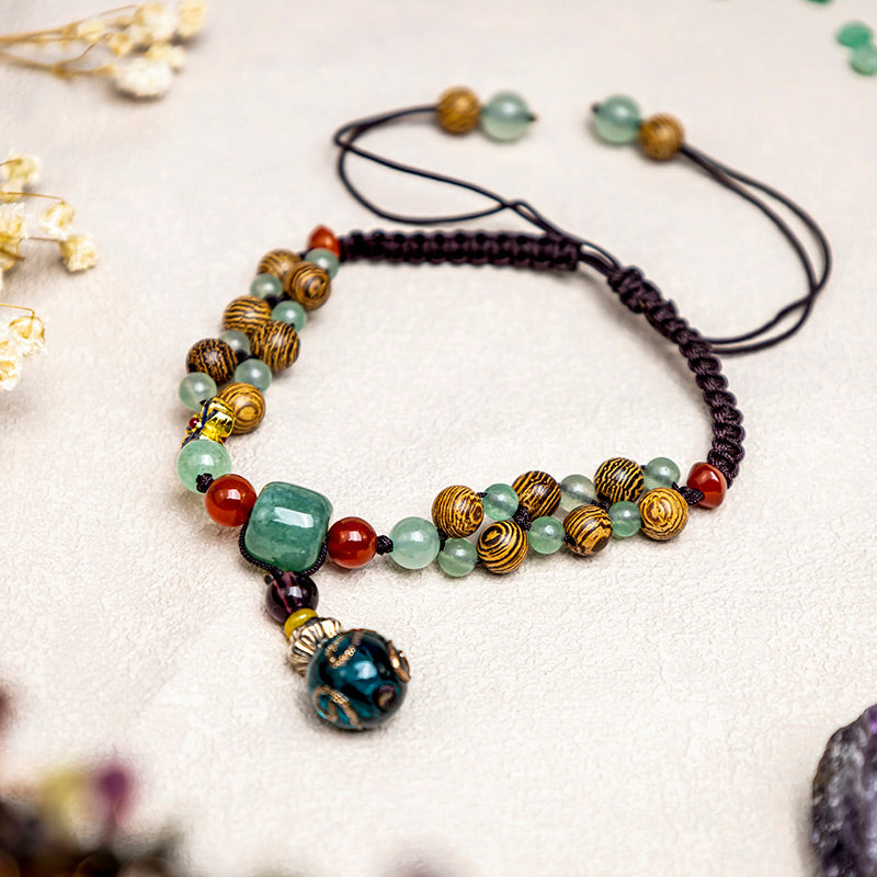 Buddha Stones Wenge Wood Green Aventurine Balance Protection Anklet - Wenge Wood&Green Aventurine - image 0