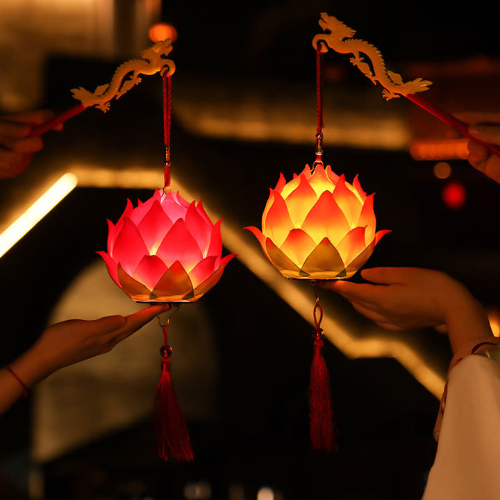 Buddha Stones DIY Lotus Flower Dragon Lantern Tassel Lamp Decoration - image 0