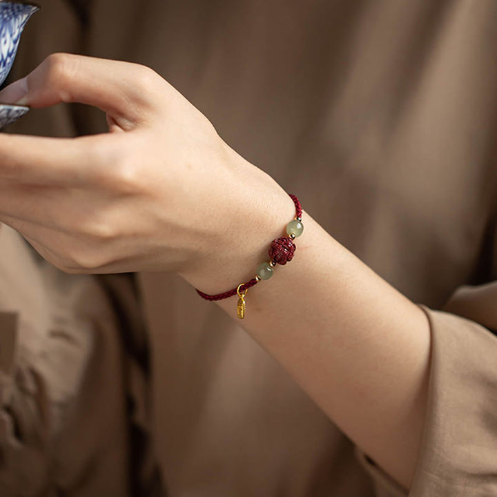 Buddha Stones Natural Cinnabar Chinese Zodiac Hetian Jade Fu Character Luck Rope Bracelet - image 16