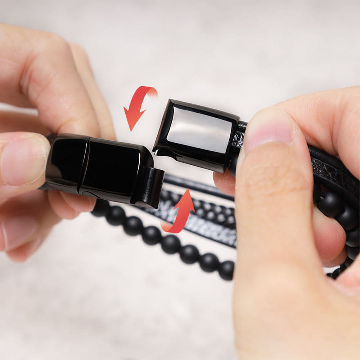 Buddha Stones Natural Lava Rock Black Onyx Bead Leather Bracelet - image 4