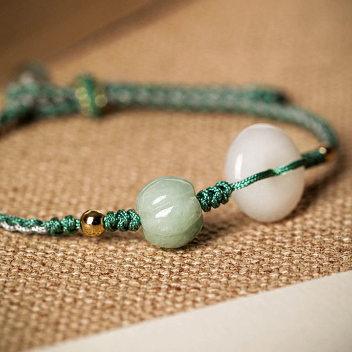 Buddha Stones White Jade Peace Buckle Pumpkin Bead Luck Blessing Braided Bracelet - image 5