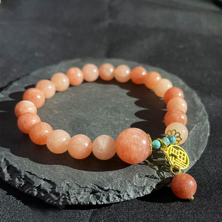 Buddha Stones Natural Orange Stone Turquoise Fu Character Charm Luck Fortune Bracelet - image 7