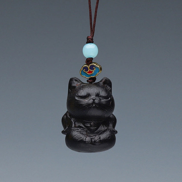 Buddha Stones Green Sandalwood Mini Cute Animal Rabbit Cat Deer Whale Prosperity Phone Hanging Decorations - Red Sandalwood Cat 3.3*2cm - image 9