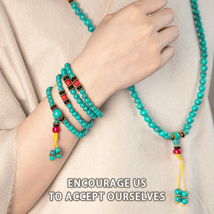 Buddha Stones Tibetan Turquoise Healing Mala Bracelet - image 2