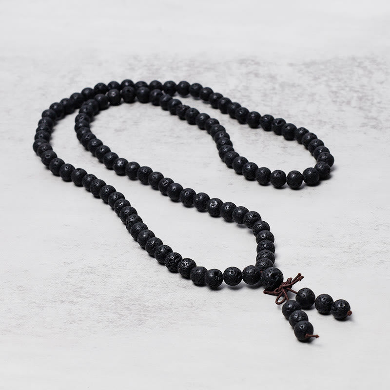 Buddha Stones 108 Natural Lava Rock Beads Prayer Mala Bracelet Necklace - image 0