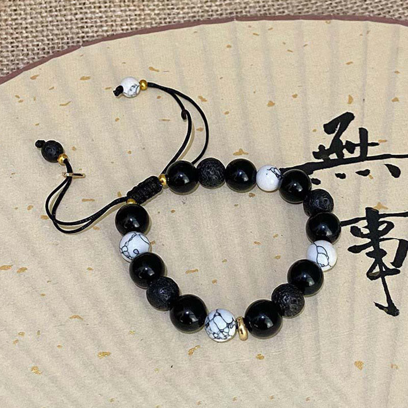 Buddha Stones Black Obsidian Lava Rock Stone Yin Yang Strength Bracelet - image 18