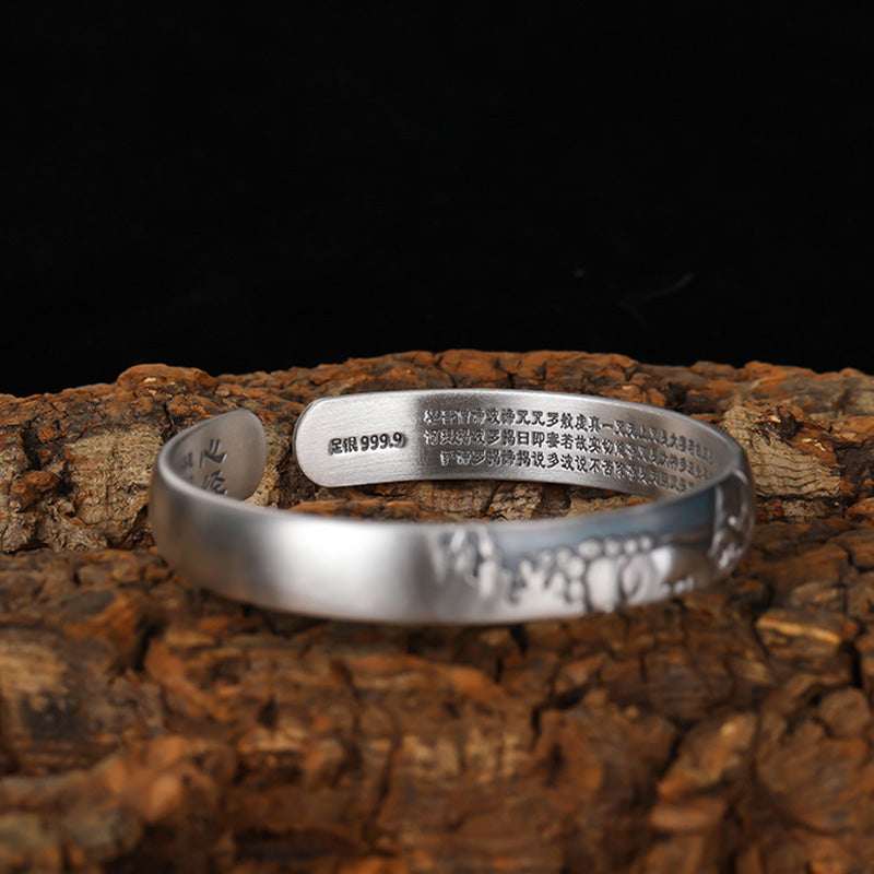Buddha Stones 999 Sterling Silver Buddha Head Heart Sutra Serenity Bracelet Bangle - image 5