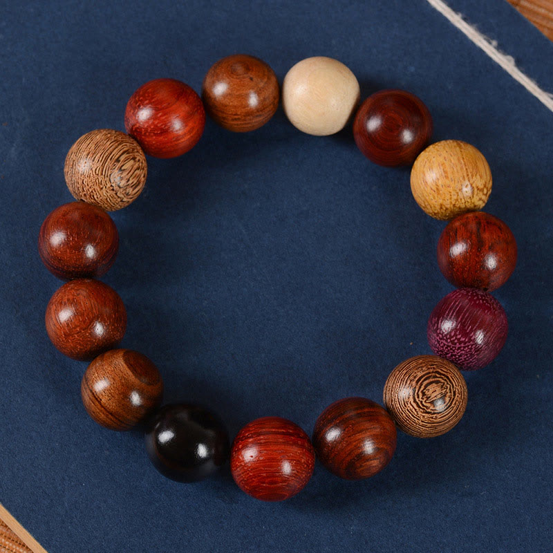 Buddha Stones Multicolored Sandalwood Protection Healing Bracelet - 15mm*15 Beads - image 0