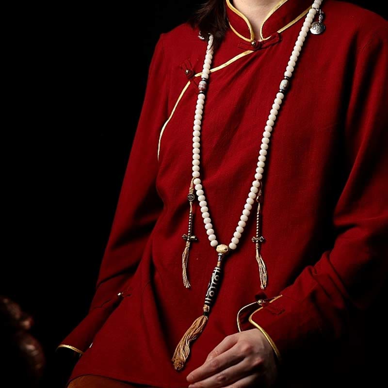 Buddha Stones Tibet 108 Mala Beads Bodhi Seed Bagua Vajra Dzi Bead Gray Agate Wealth Bracelet - image 13