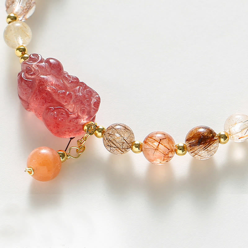 Buddha Stones Natural Rutilated Quartz Strawberry Quartz PiXiu Wealth Bracelet - image 4