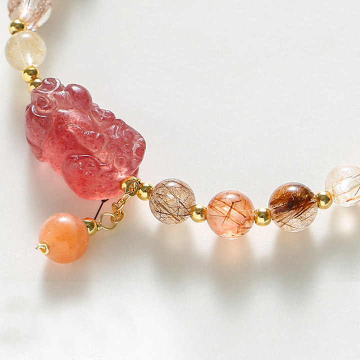 Buddha Stones Natural Rutilated Quartz Strawberry Quartz PiXiu Wealth Bracelet - image 4
