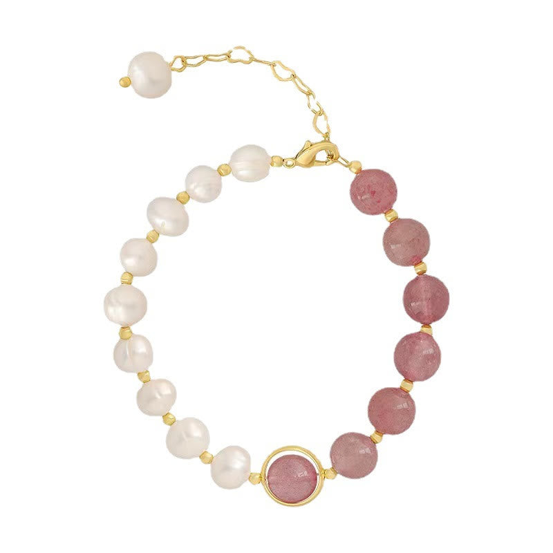 Buddha Stones Natural Strawberry Quartz Pearl Love Positive Chain Bracelet - image 2