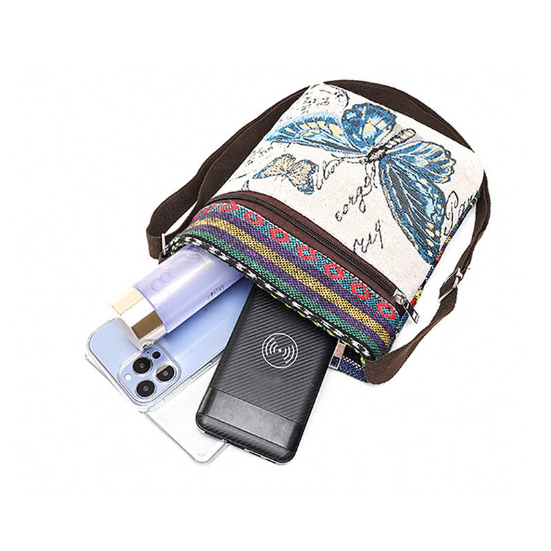 Buddha Stones Elephant Butterfly Embroidered Canvas Tote Bag Shoulder Bag Crossbody Bag - image 12