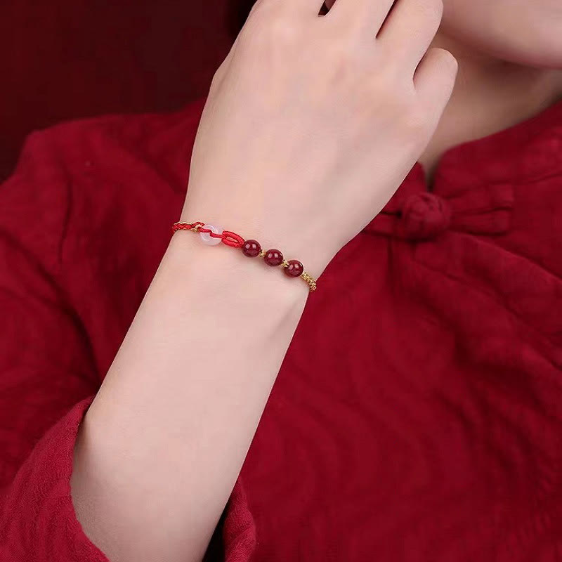Buddha Stones Natural Cinnabar Jade Peace Buckle Blessing Bracelet - image 12