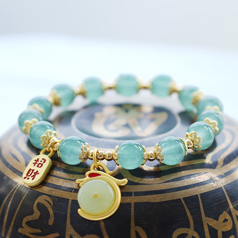 Buddha Stones Year of the Dragon Red Agate Green Aventurine Peace Buckle Fu Character Lucky Fortune Bracelet - image 5