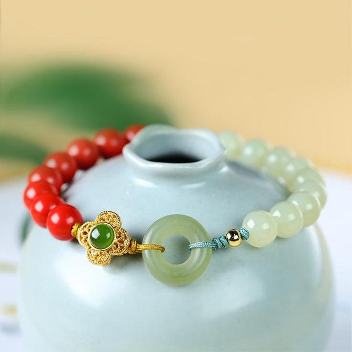 Natural Cinnabar Jade Blessing Bracelet - Cinnabar & Jade - image 0