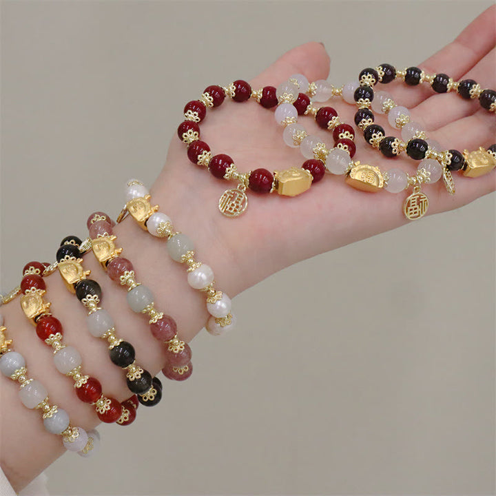 Buddha Stones Year Of The Dragon Red Agate Strawberry Quartz Black Obsidian Jade Garnet Pearl Cinnabar Dumpling Dragon Luck Fu Character Bracelet - image 38