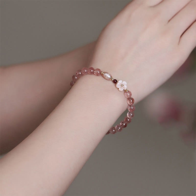 Buddha Stones Strawberry Quartz Peach Blossom Love Bracelet - image 3